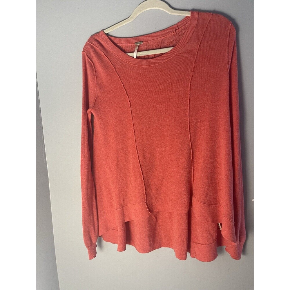 Free People High-Low Thermal Sweater Womens Size Xs Coral Pink Long Sleeve